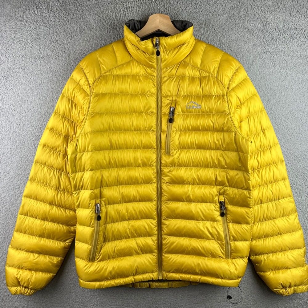 LL Bean Ultralight 850 Down Jacket Mens M Reg Yellow Puffer Full Zip Packable